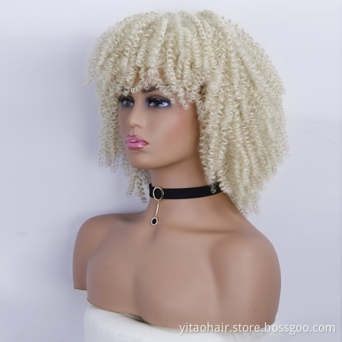Blonde Kinky Curly Wig Middle Part Afro Curly Medium Length Heat Resistant Synthetic Hair Full Wigs For Women Halloween Wigs